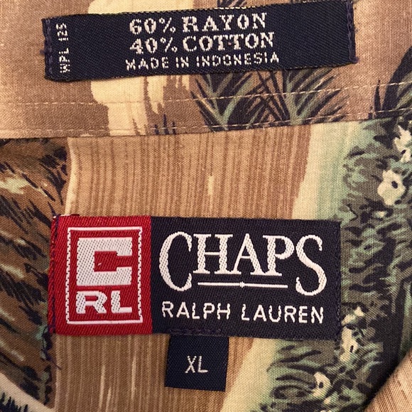 Chaps Ralph Lauren tropical button down shirt. XL tan green blue yellow black - Picture 4 of 7
